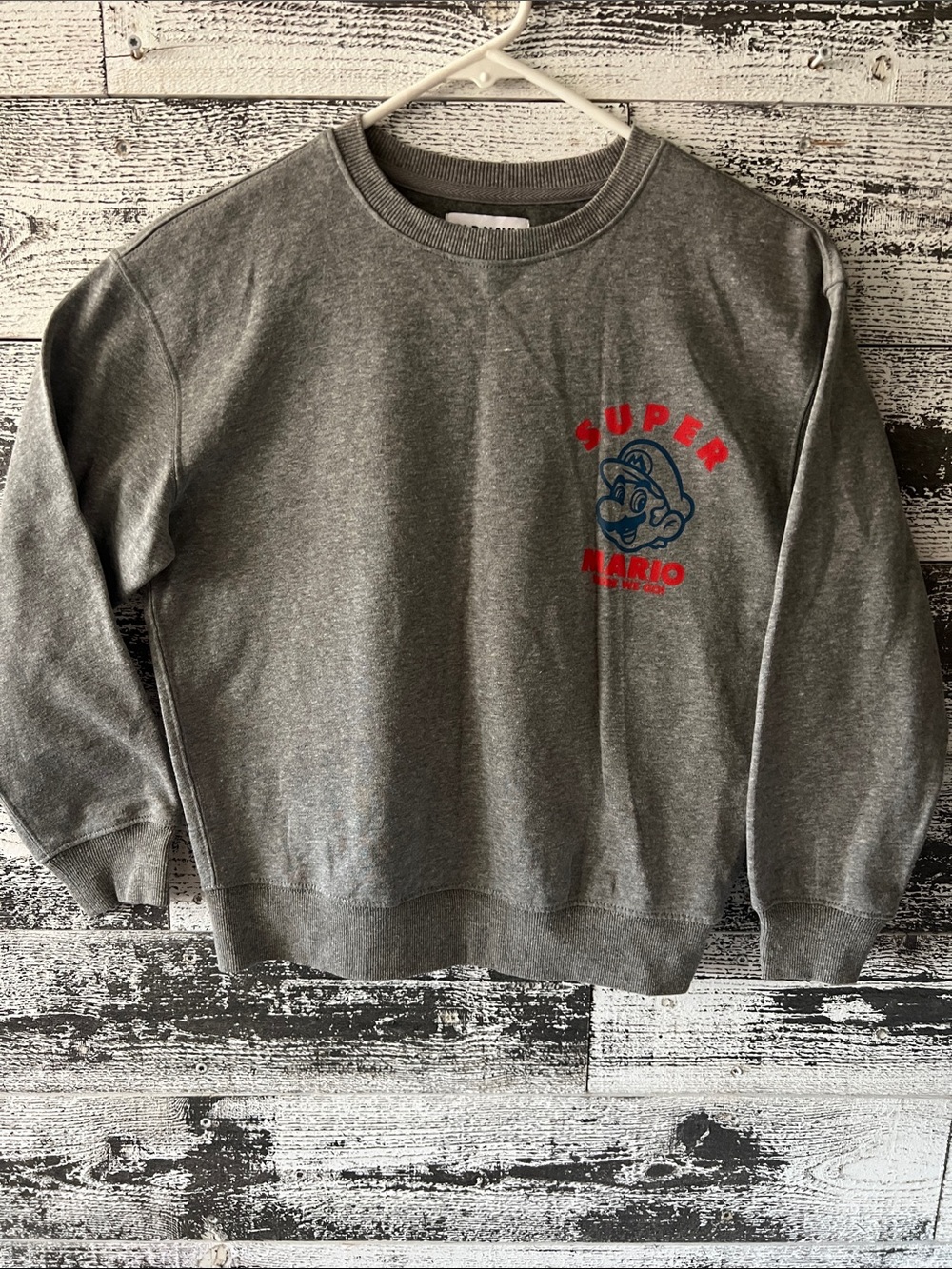 NWT Old Navy Gray Kids Sweatshirt with Red & Blue Super Mario Graphic